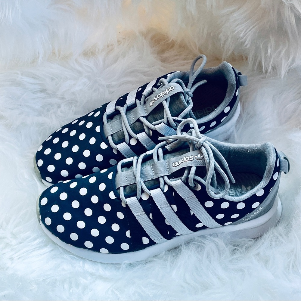 Adidas Navy Polka Dot SL Loop Racer Sneakers 7.5